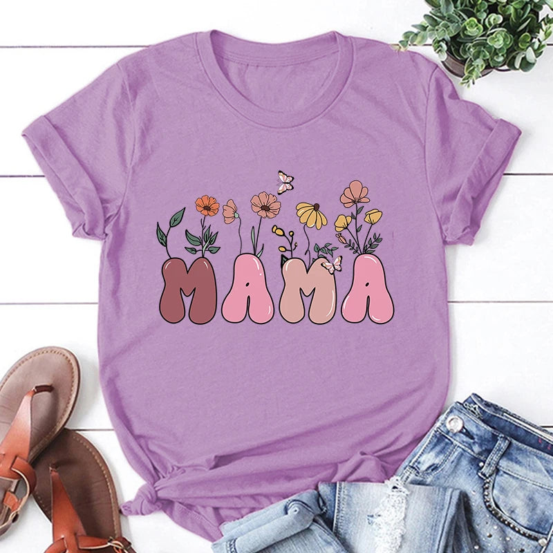 Mama T-Shirt Mit Blumen