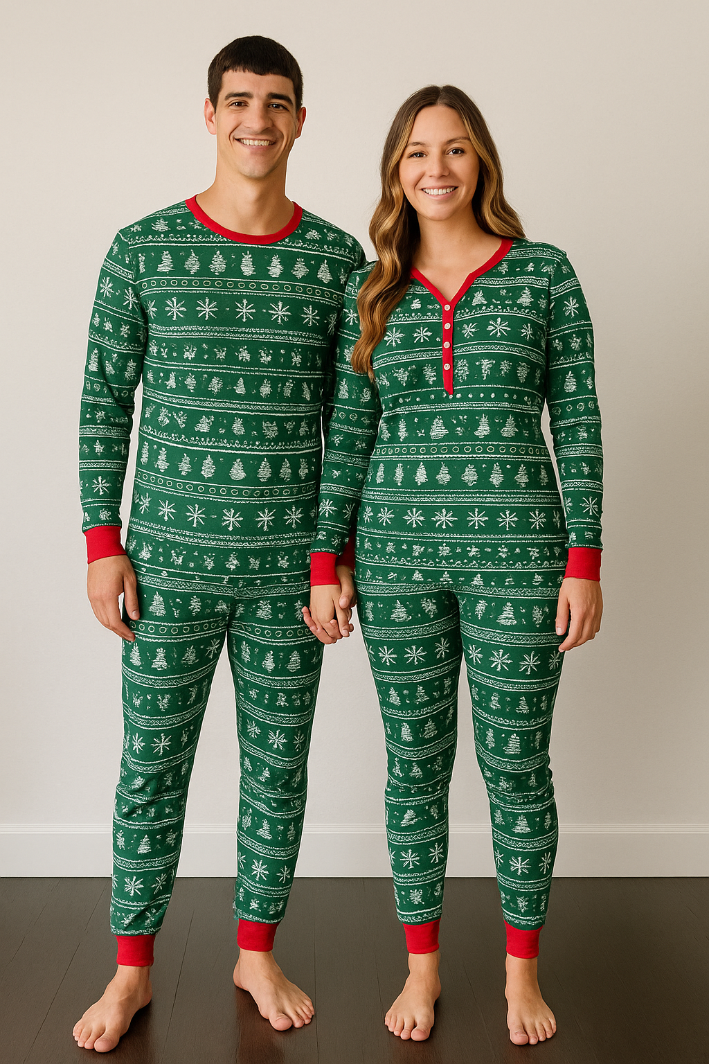 Grüner Weihnachtspyjama für Paare