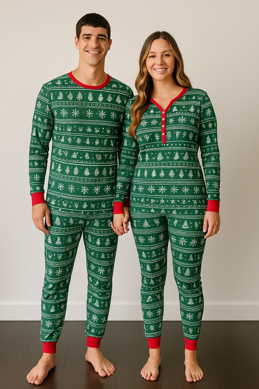 Grüner Weihnachtspyjama für Paare