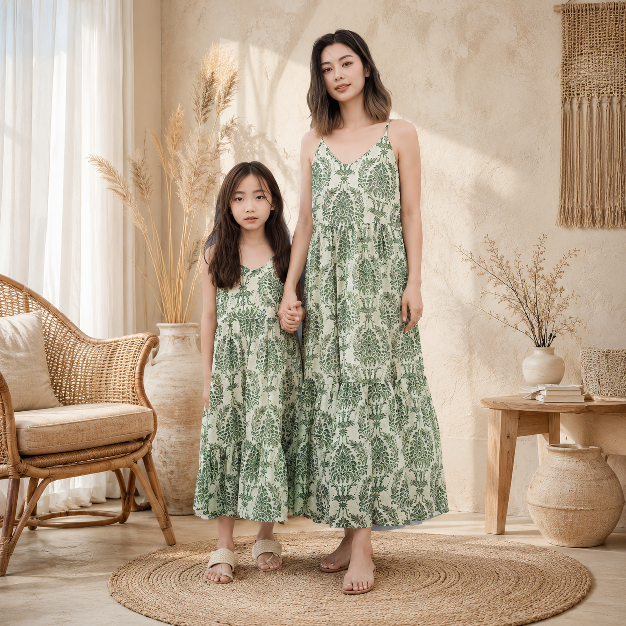 Geblümtes Mutter-Tochter-Kleid