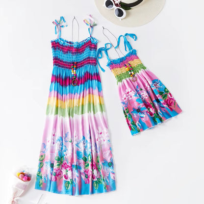 Mutter Tochter Kleid Blau