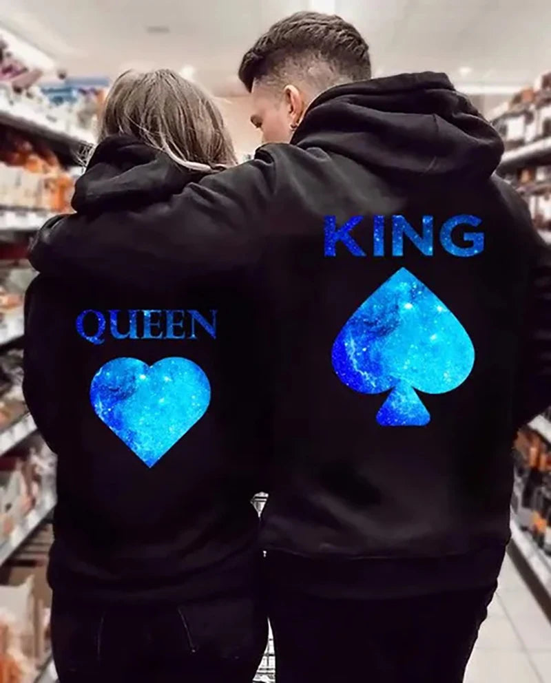King And Queen Hoodies Blue