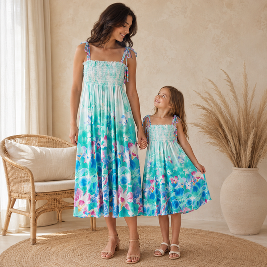 Mutter Tochter Kleid Dunkelblau
