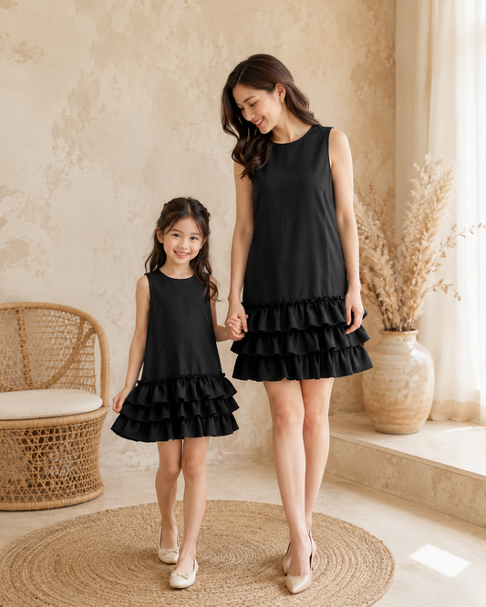 Mutter Tochter Kleid Schwarz Weiss
