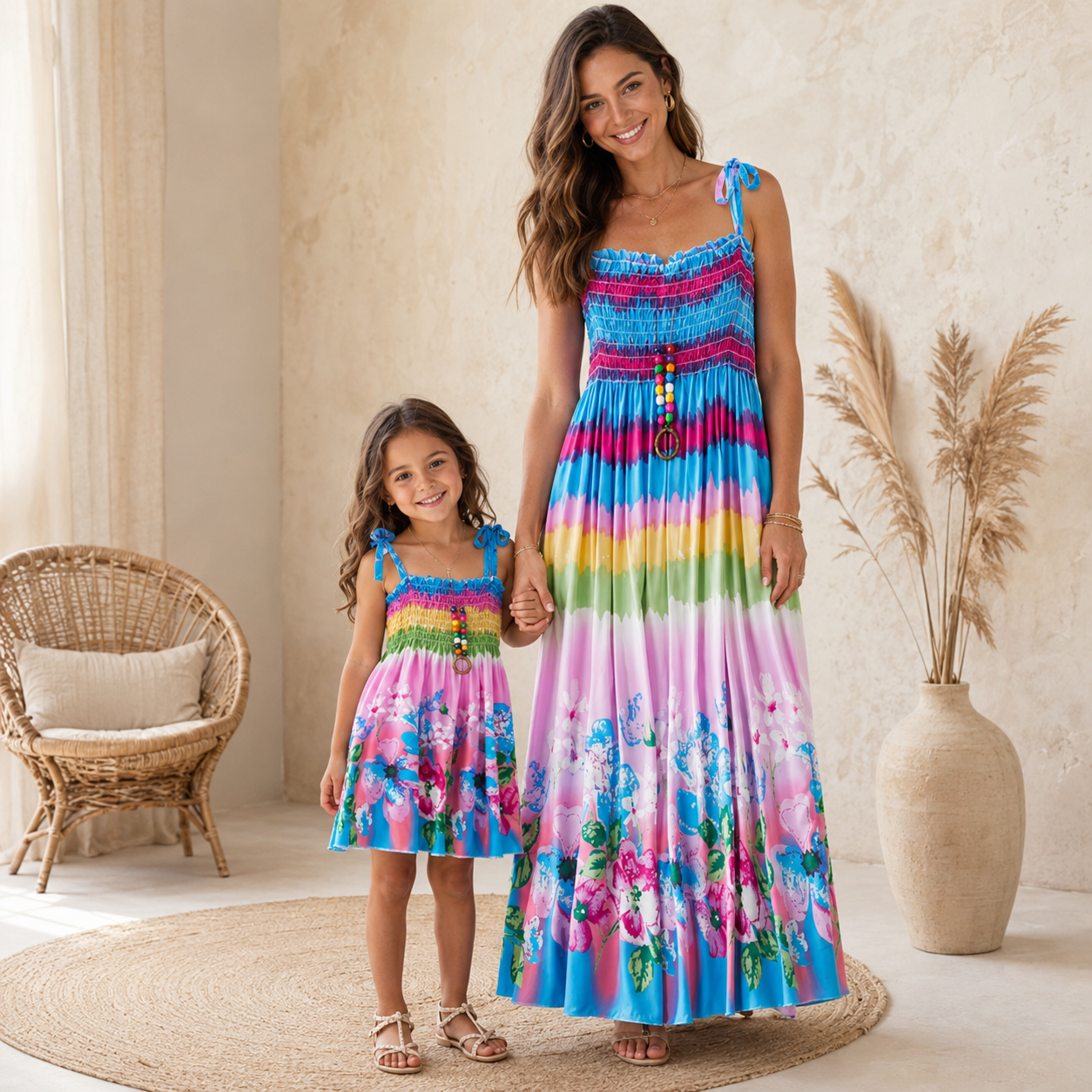 Mutter Tochter Kleid Blau