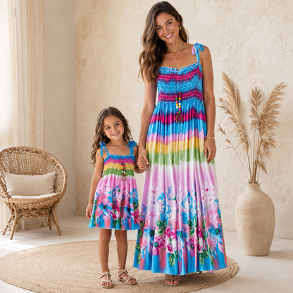 Mutter Tochter Kleid Blau