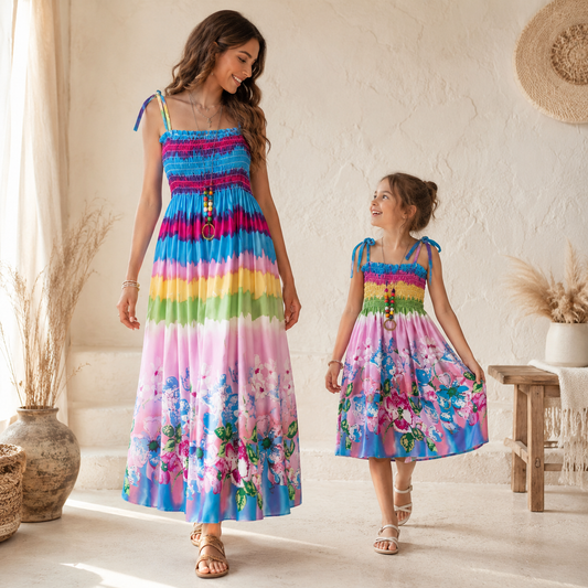Mutter Tochter Kleid Blau