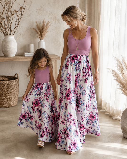 Mutter Tochter Kleid Lang