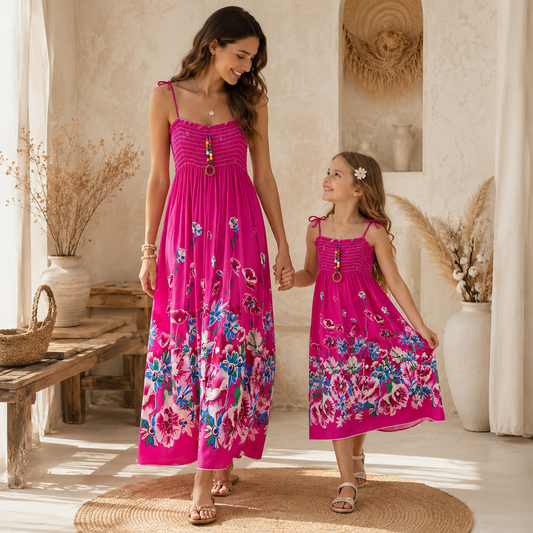 Mutter Tochter Kleid Rosa