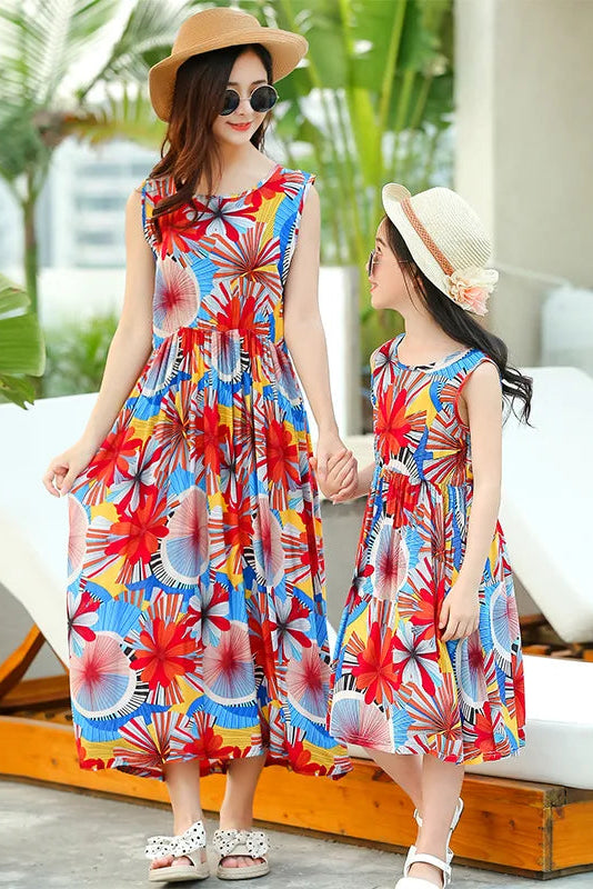 Mutter Tochter Kleid Rot