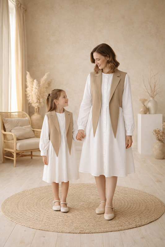 Partner Kleid Mutter Tochter Beig