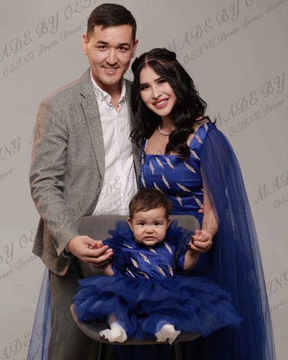 Mutter Tochter Kleid Blau