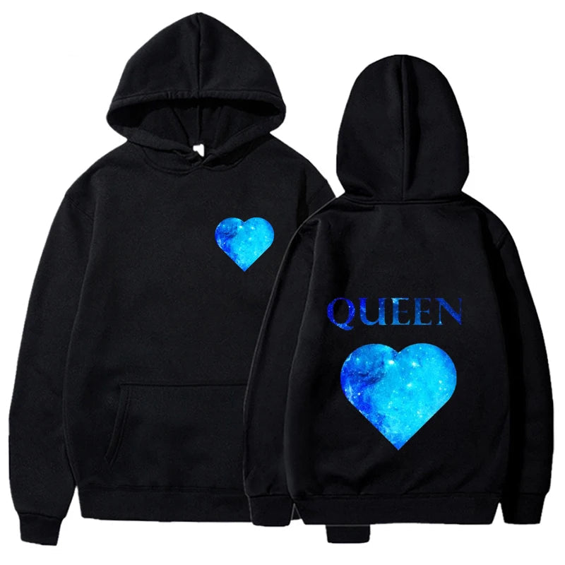 King And Queen Hoodies Blue