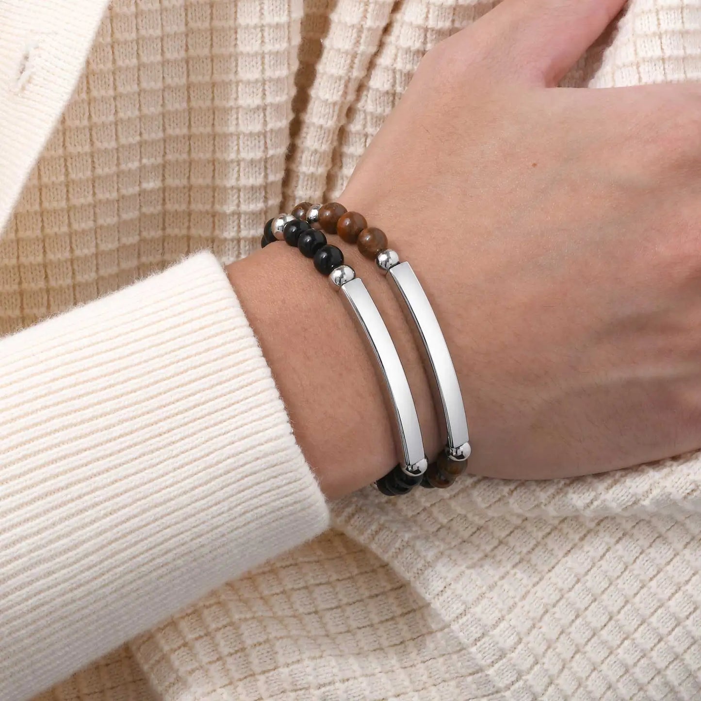 Partner Armband Perlen Schwarz