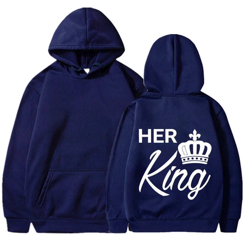 King And Queen Hoodies Blue And White