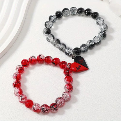 Partner Armband Perlen Schwarz Weiß