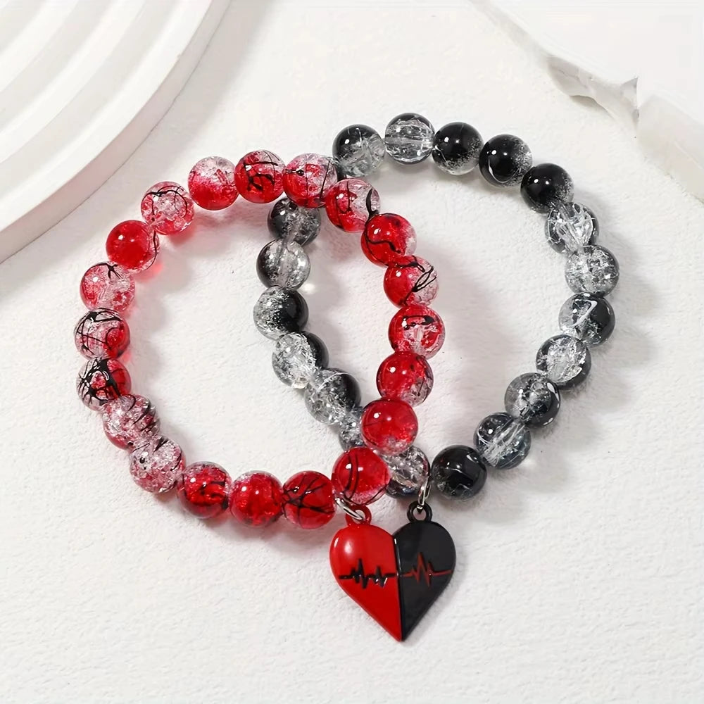 Partner Armband Perlen Schwarz Weiß