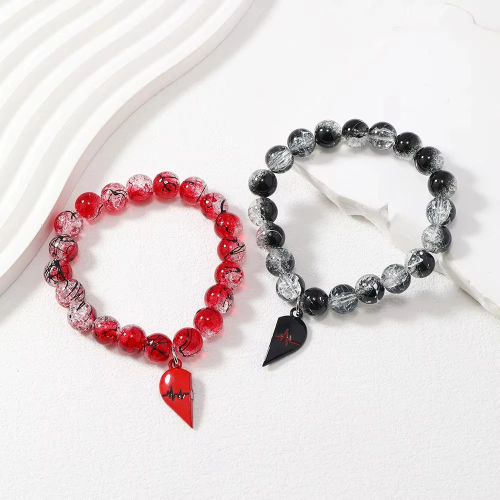 Partner Armband Perlen Schwarz Weiß