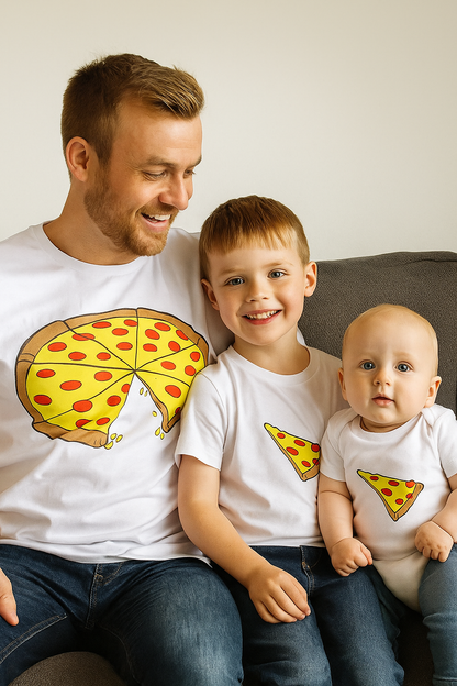 T Shirt Vater Sohn Pizza weiss