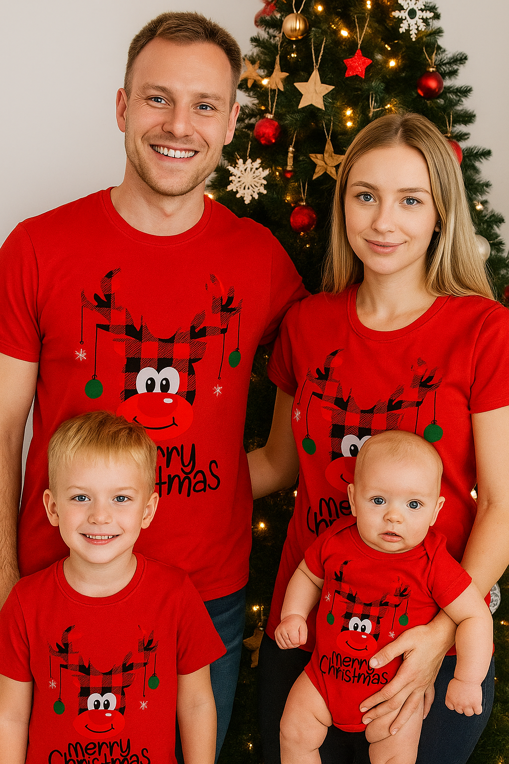 Weihnachts-T-Shirt Familie Rot