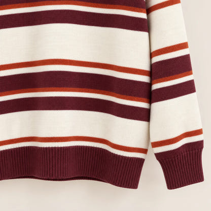 Gestreifter Pullover – Burgunderroter Bund und Saum