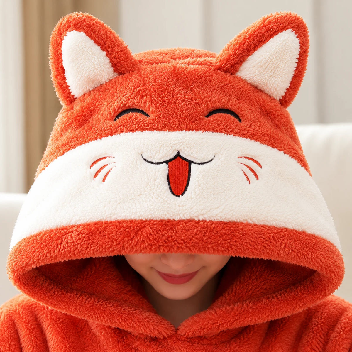 Orangefarbener Familienpyjama – Kapuze