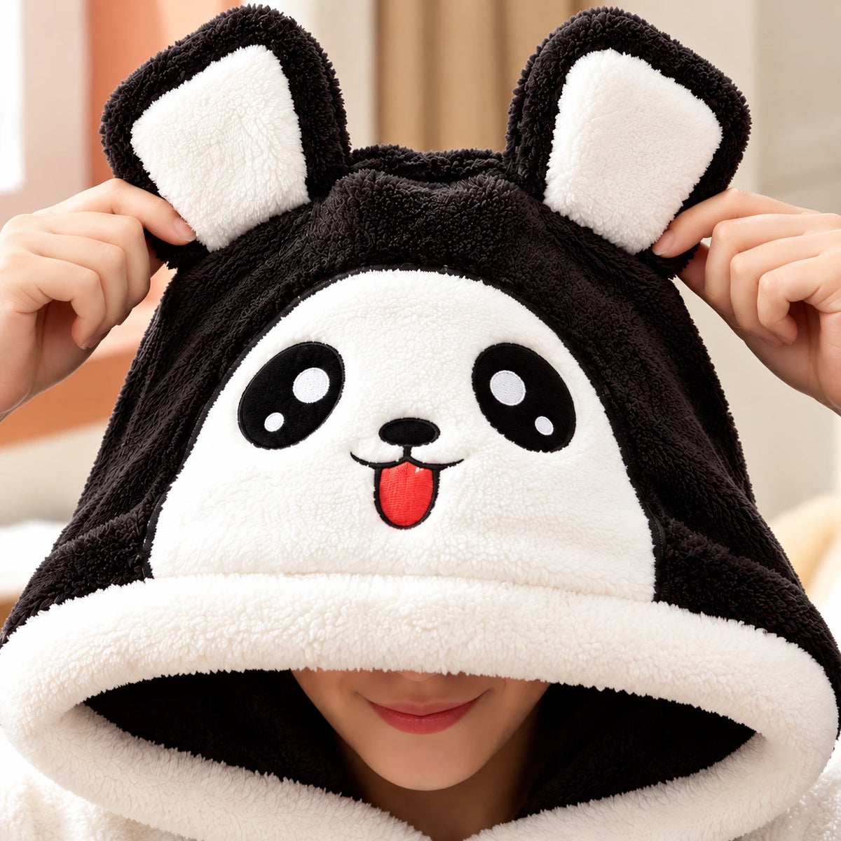 Panda-Pyjama – Kapuzendetail