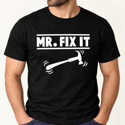Partnerlook Shirts Vater Und Söhne Mr Fix It – Detail des Erwachsenenmotivs mit Hammer
