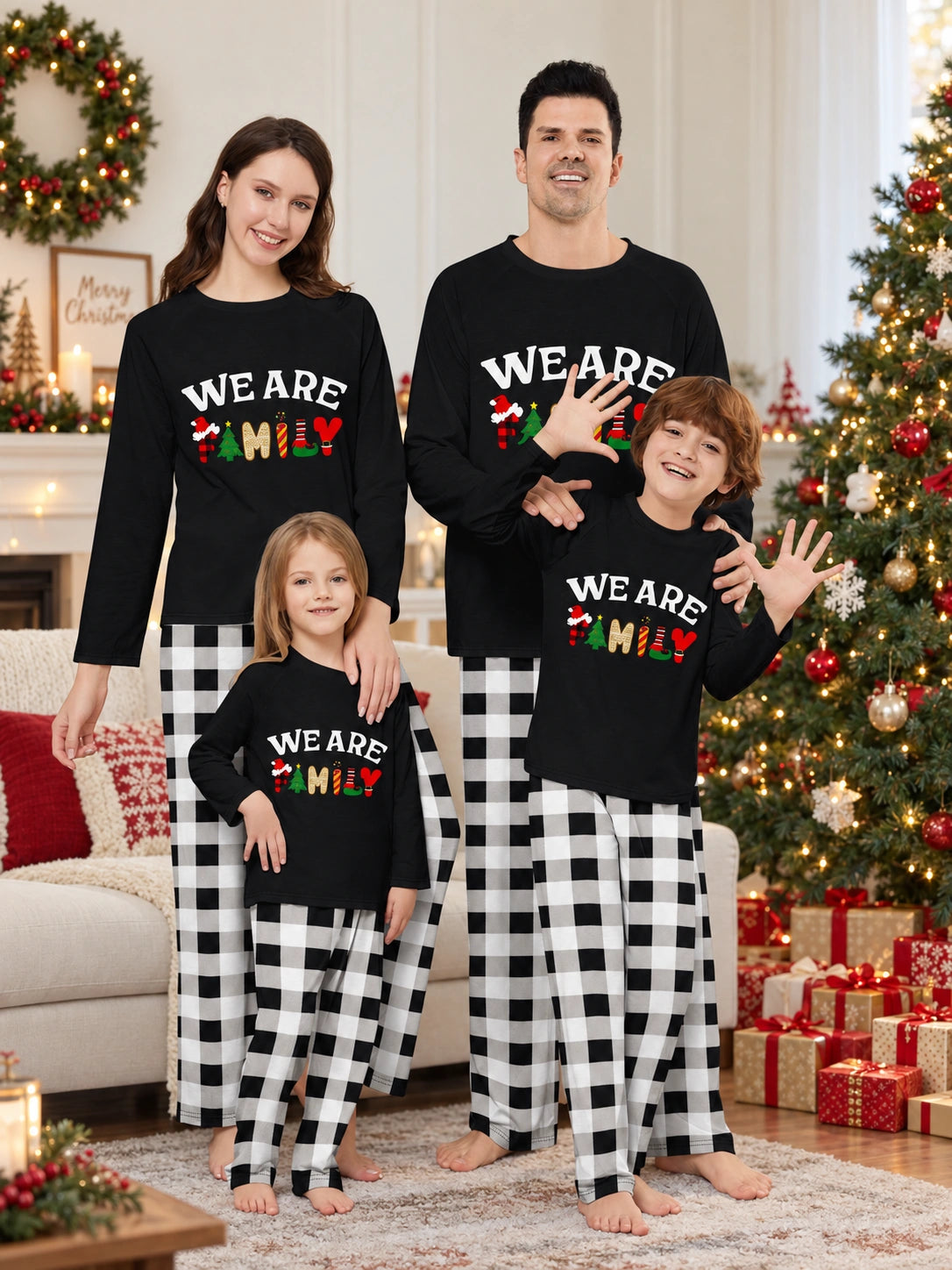 Family Christmas Pajamas Black And White