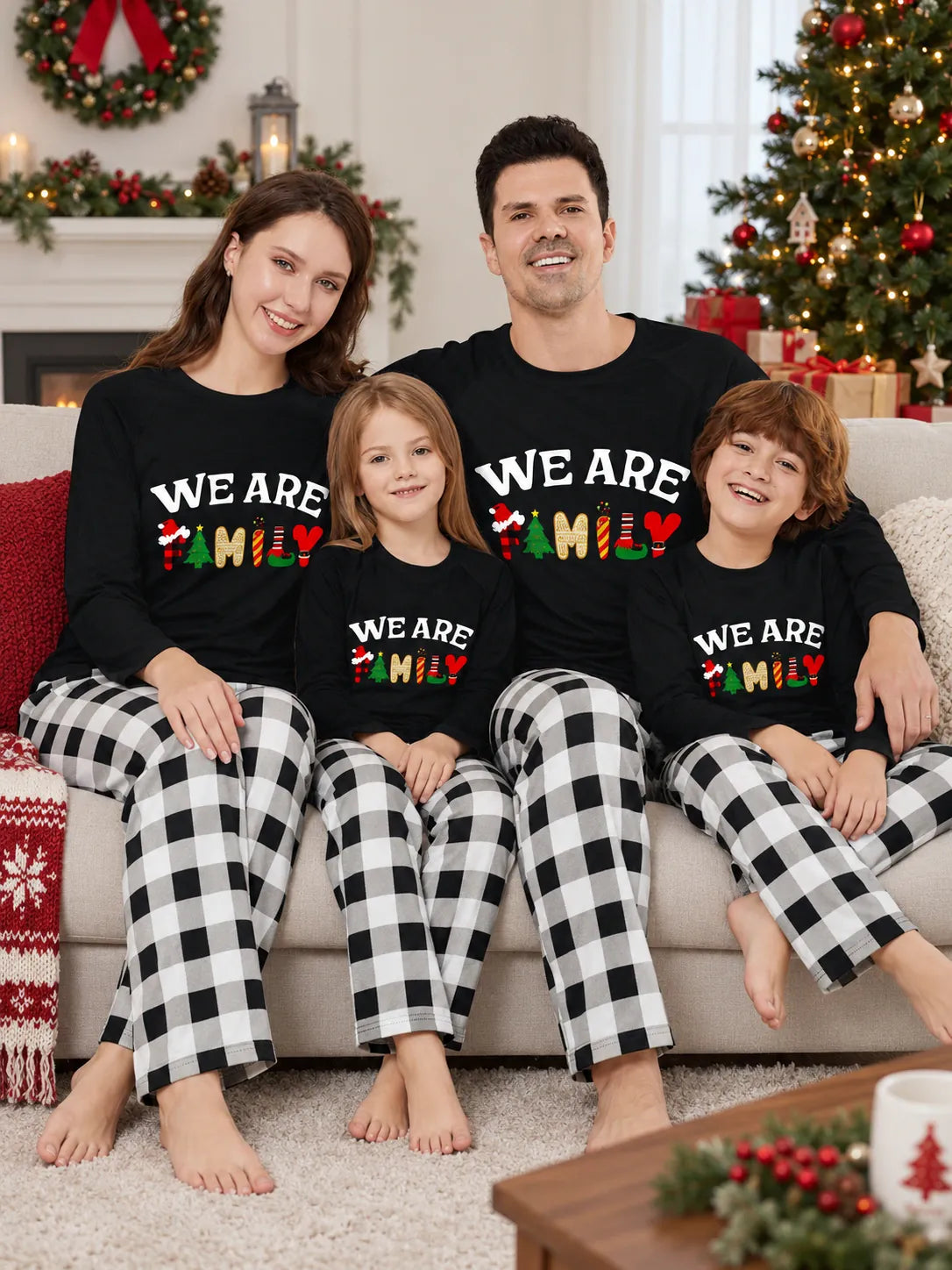 Family Christmas Pajamas Black And White